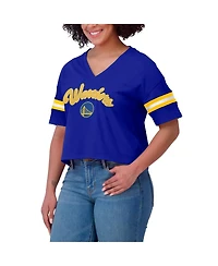 Wear by Erin Andrews Women's Royal Golden State Warriors Plus Color Block Boxy V-Neck T-Shirt