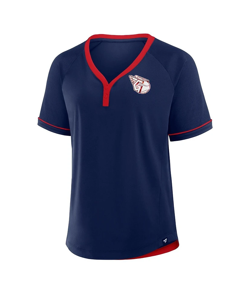 Fanatics Women's Navy Cleveland Guardians League Diva Star Raglan V-Neck T-Shirt