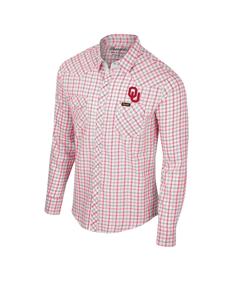 Colosseum x Wrangler Men's White Oklahoma Sooners Plaid Windowpane Long Sleeve Full-Snap Shirt