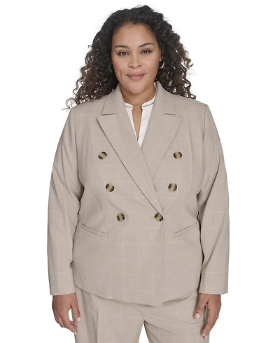 Calvin Klein Plus Windowpane Double-Breasted Jacket