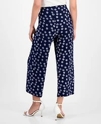 Ak Anne Klein Petite Dot-Print Pull-On Mid-Rise Pants