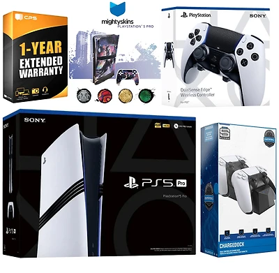 Sony PlayStation 5 Pro with Extra Edge Controller, Dual Charging Dock and MightySkins Decal Voucher Plus 1 Year Cps Extended Warranty