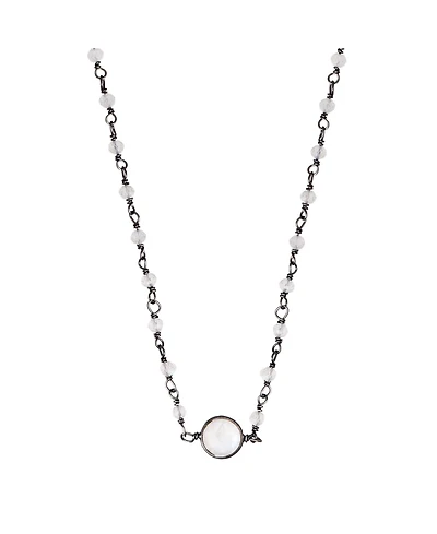 Adornia Fine Labradorite Rosary Necklace with Moonstone Center Stone black rhdodium .925 sterling silver