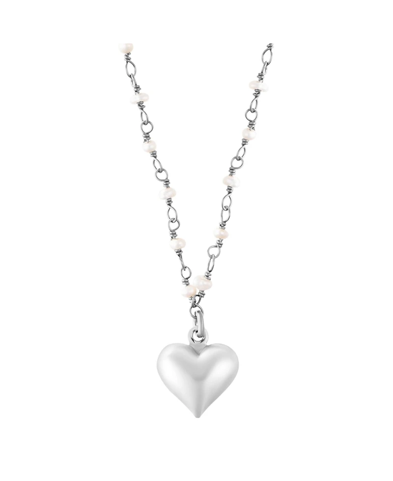 Adornia Fine Freshwater Pearl Rosary with Heart Pendant Necklace black rhodium .925 sterling silver
