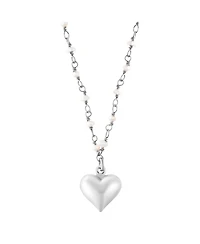 Adornia Fine Freshwater Pearl Rosary with Heart Pendant Necklace black rhodium .925 sterling silver