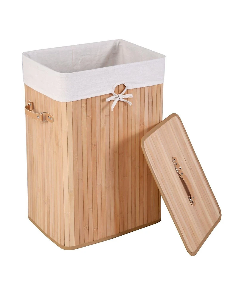 19 Gal Rectangle Laundry Basket Bamboo Clothes Hamper with Handles and Lid