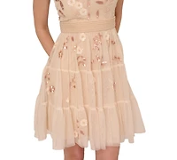 Adrianna Papell Women's V-Neck Beaded Mesh Minidress