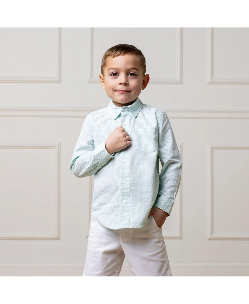 Hope & Henry Boys Long Sleeve Seersucker Button Down Shirt