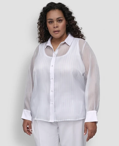 Dkny Plus Striped Button-Front Shirt