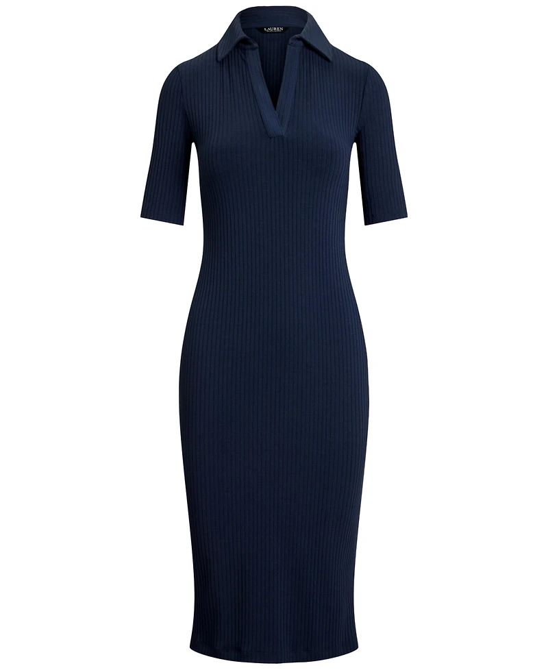 Lauren Ralph Women's Rib-Knit Elbow-Sleeve Polo Dress
