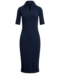 Lauren Ralph Women's Rib-Knit Elbow-Sleeve Polo Dress