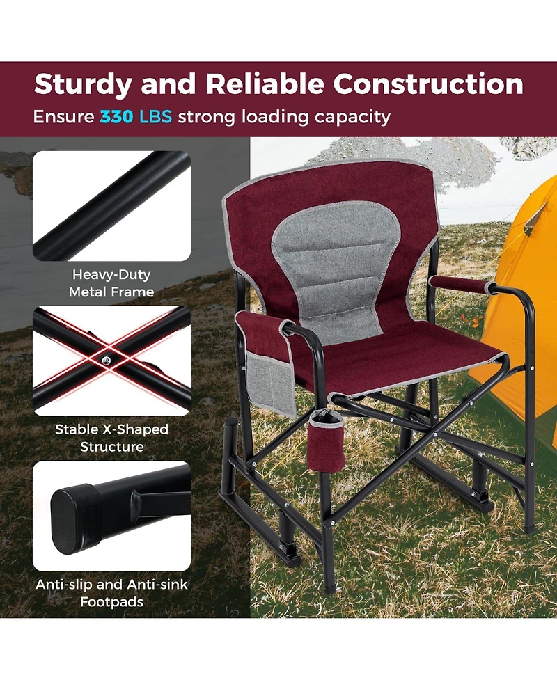 Outdoor Rocker Camping Chair with Dual Springs and Padded Back