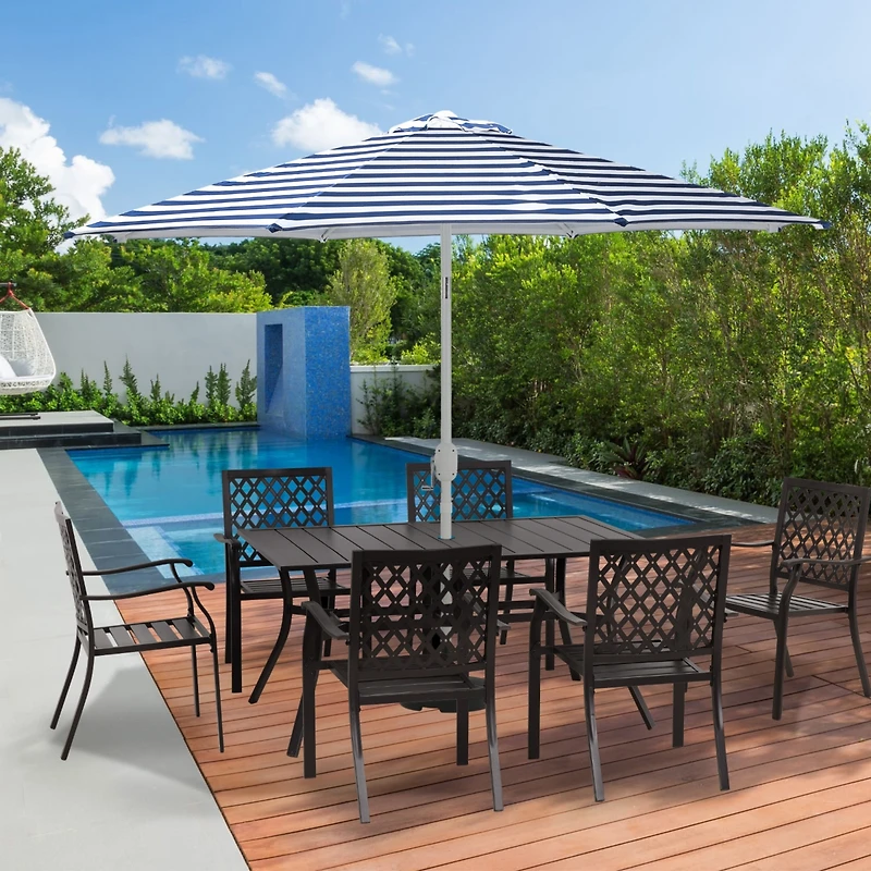 Aoodor Patio Dining Table for 6 People, 59"L x 38"W Rectangular Metal Outdoor Dining Table with Adjustable Umbrella Hole
