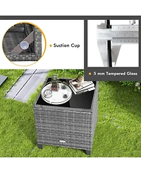 3PCS Patio Rattan Furniture Bistro Set Cushioned Sofas Side Table Armrest