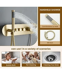 Casainc Two Functions 16 Inch Wall Mounted Thermostatic Shower System with Handheld