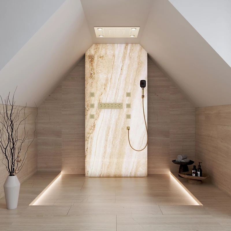 Casainc Led Light Ceiling-Mounted Thermostatic Shower System With Body Jets Handheld