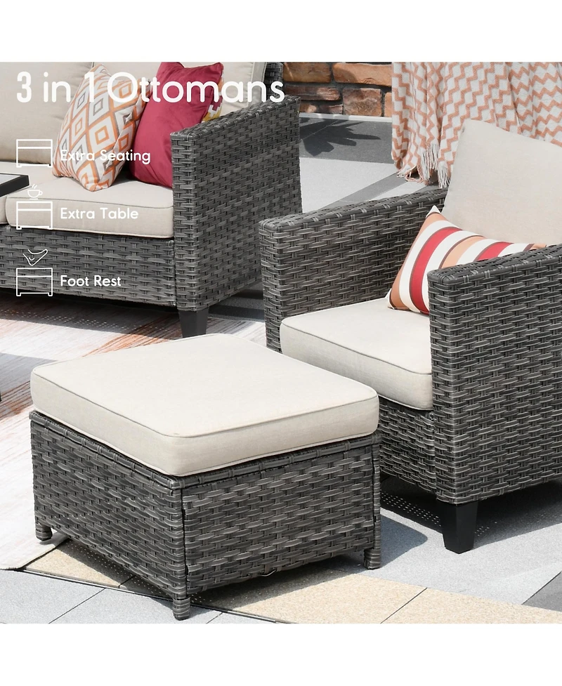 Xizzi 5 Piece Patio Furniture, Outdoor Furniture Sets, Modern Wicker Sectional and 2 Pillows, All Weather Garden Sofa, Backyard,