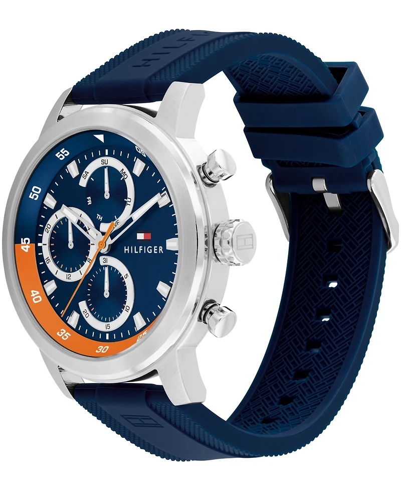 Tommy Hilfiger Men's Multifunction Blue Silicone Strap Watch, 46mm
