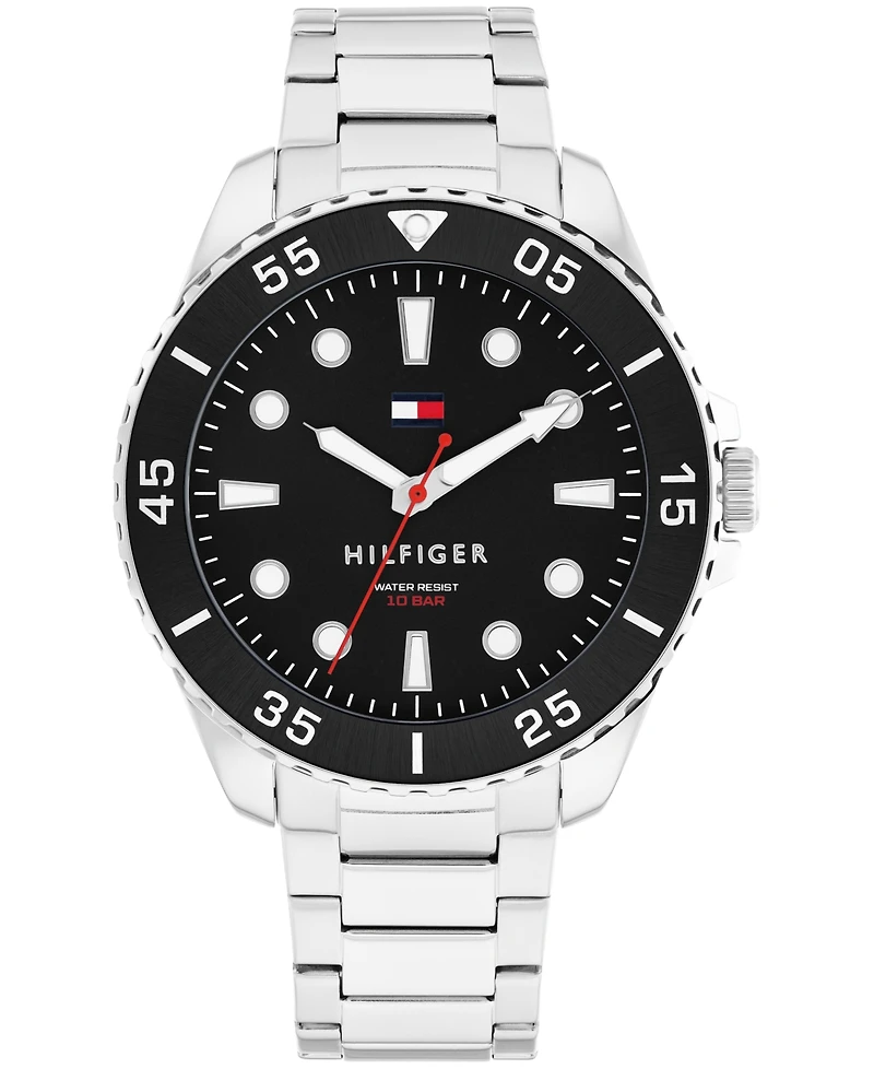 Tommy Hilfiger Men's Quartz Silver-Tone Stainless Steel Bracelet Watch, 42mm