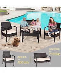 Gymax Piece Patio Rattan Set Sectional Sofa Glass Table w/ Cushions