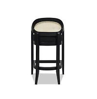 Mid-Century Modern 26" Counter Stool, 1PK Cane Back Bar Chair, Solid Oak Frame for Kitchen Island & Home Bar-The Pop