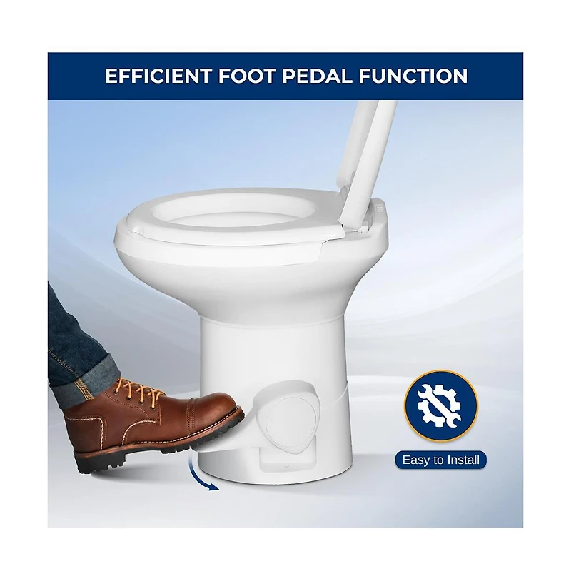 SereneLife Rv Plastic Bowl Gravity Flush Toilet with Hose Connector, Hand Sprayer, and Installation Kits