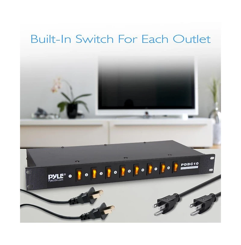 Pyle 8 Outlet Rack Mount Power Supply Center with Individual Outlet Switches