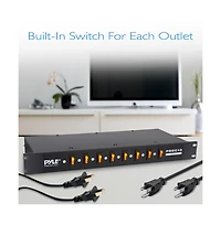 Pyle 8 Outlet Rack Mount Power Supply Center with Individual Outlet Switches