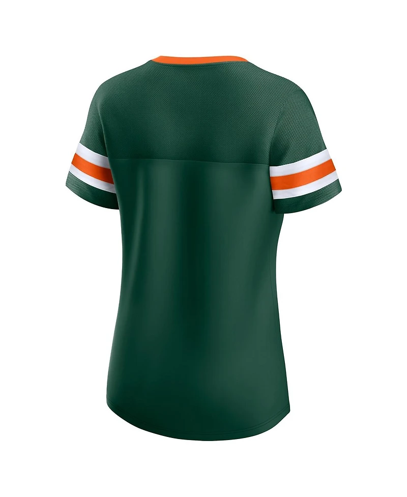 Fanatics Women's Green Miami Hurricanes Iconic Athena Lace-Up T-Shirt