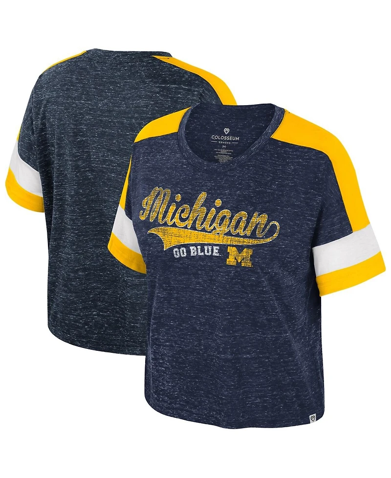 Colosseum Women's Navy Michigan Wolverines Ruth Color Block Scoop Neck T-Shirt