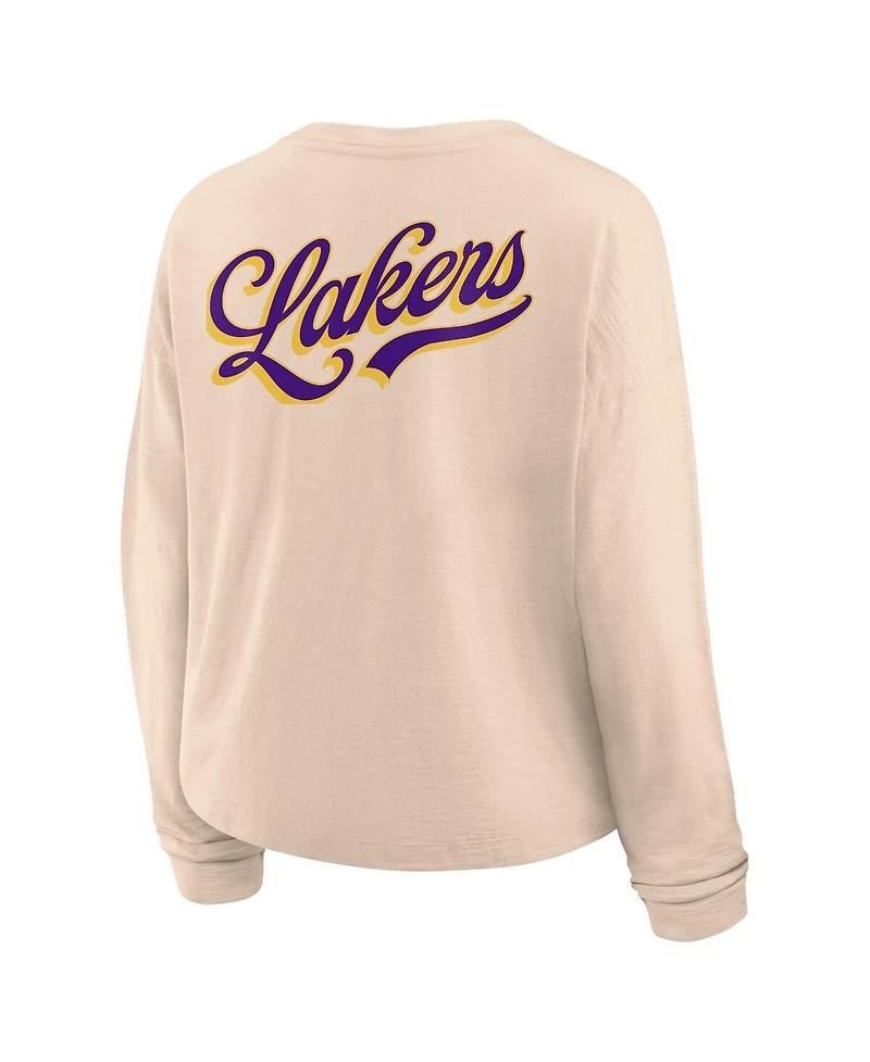 Fanatics Women's Natural Los Angeles Lakers Boxed Out Drop Fashion Long Sleeve T-Shirt