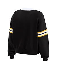 Wear by Erin Andrews Women's Black Pittsburgh Penguins Cropped Lace-Up Sweater