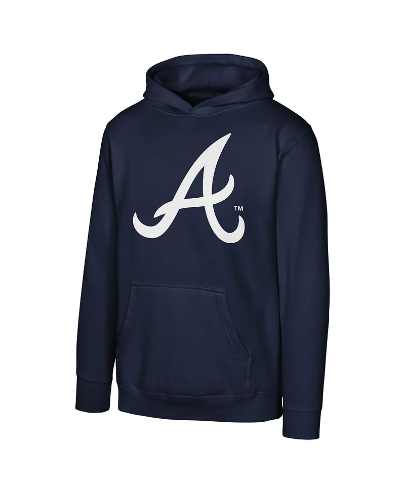 Outerstuff Big Boys and Girls Navy Atlanta Braves Primary Logo Pullover Hoodie