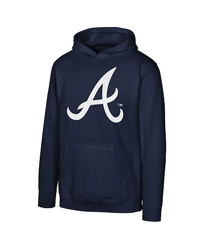 Outerstuff Big Boys and Girls Navy Atlanta Braves Primary Logo Pullover Hoodie