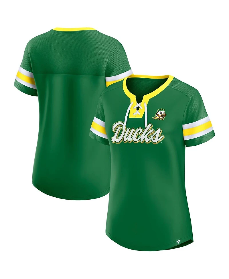 Fanatics Women's Green Oregon Ducks Iconic Athena Lace-Up T-Shirt