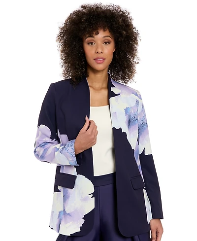 Muse Women's Floral Collarless Open-Front Jacket
