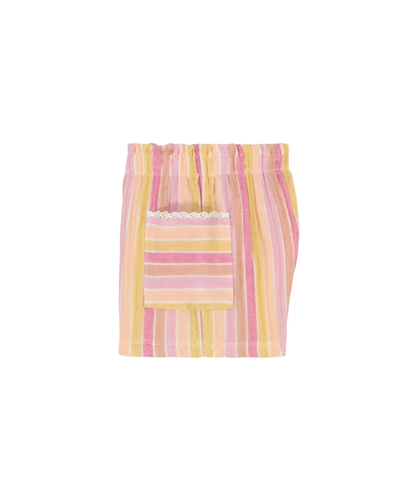 Kids Headquarters Toddler and Little Girls 2-Piece Multi Stripe Top Crinkle Knit Shorts Set