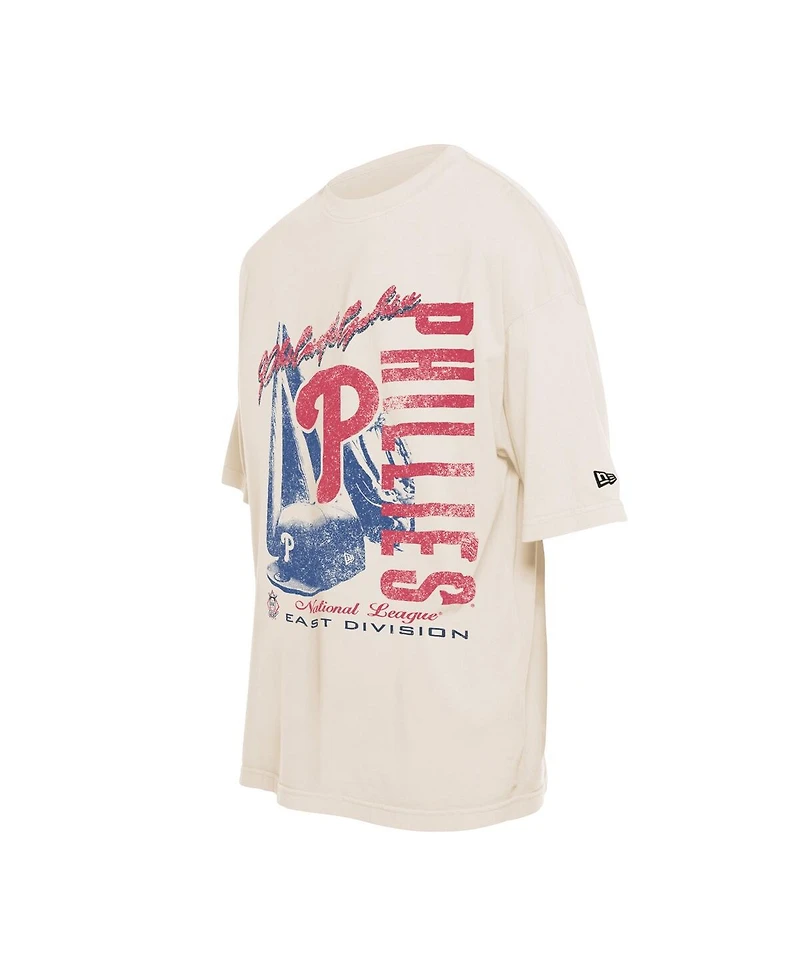 New Era Men's Cream Philadelphia Phillies Cooperstown Collection Oversized Throwback Distressed T-Shirt