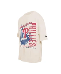 New Era Men's Cream Philadelphia Phillies Cooperstown Collection Oversized Throwback Distressed T-Shirt