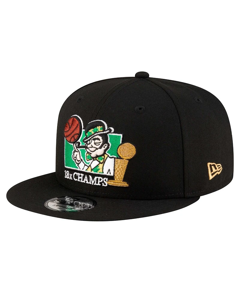 New Era Men's Black Boston Celtics Lucky 18x Champs 9FIFTY Snapback Hat