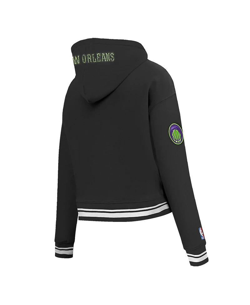 Pro Standard Women's Black New Orleans Pelicans 2024/25 City Edition Chenille Applique Cropped Pullover Hoodie