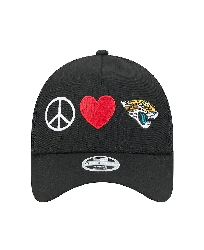 New Era Women's Black Jacksonville Jaguars Peace Love Trucker 9FORTY Adjustable Hat