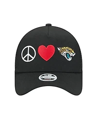 New Era Women's Black Jacksonville Jaguars Peace Love Trucker 9FORTY Adjustable Hat