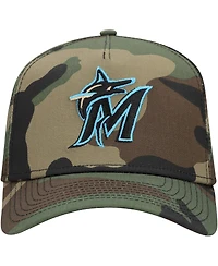 New Era Men's Camo Miami Marlins Woodland Team Pop 9FORTY A-Frame Adjustable Hat