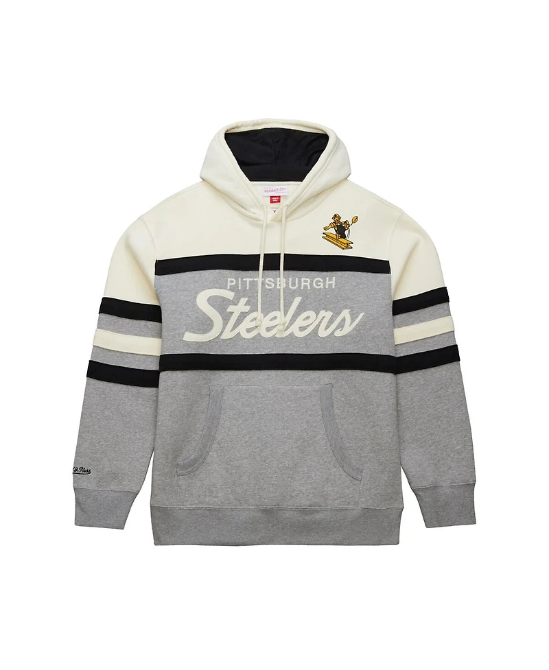 Mitchell & Ness Men's Heather Gray Pittsburgh Steelers Head Coach Vintage Logo Pullover Hoodie