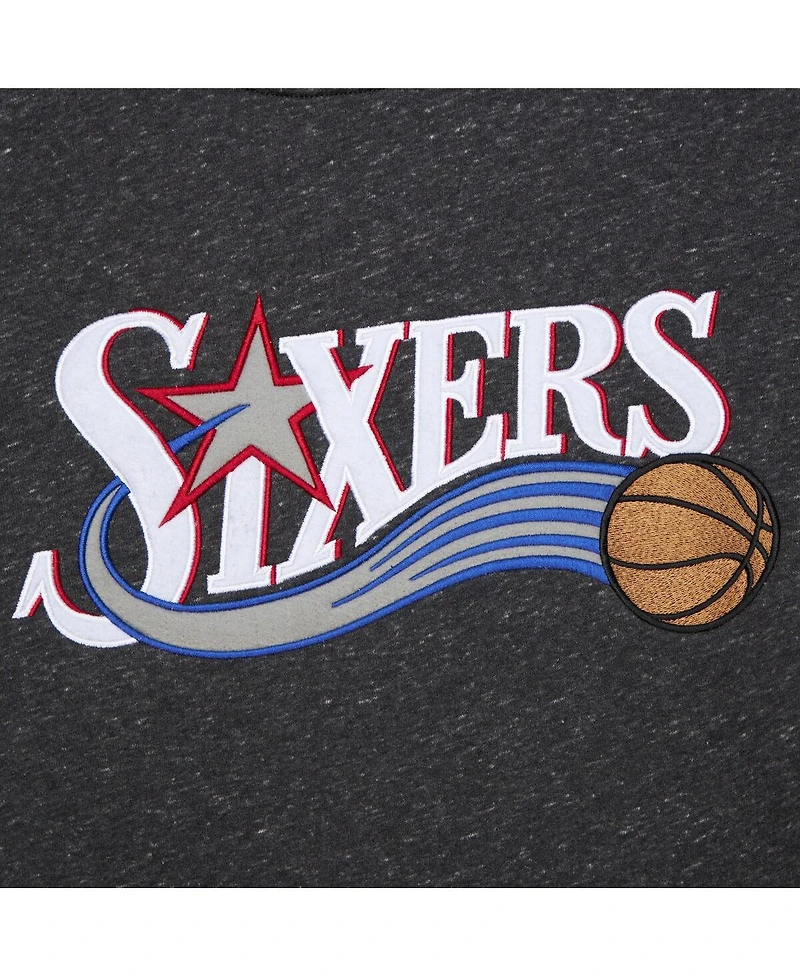 Mitchell & Ness Men's Black Philadelphia 76ers Hardwood Classics Blackout Collection Snow Washed Pullover Sweatshirt