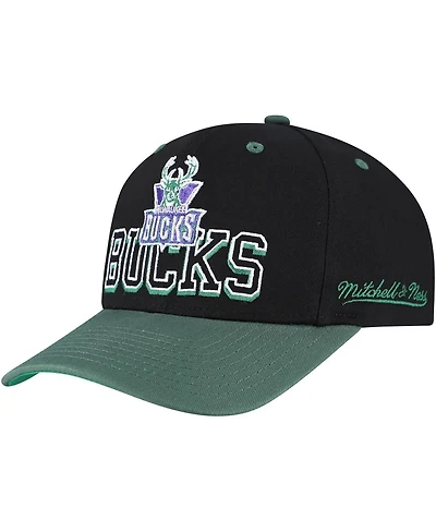 Mitchell & Ness Men's Black/Hunter Green Milwaukee Bucks Backside Script Two-Tone Pro Crown Adjustable Hat
