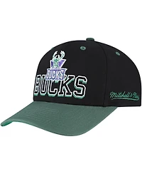 Mitchell & Ness Men's Black/Hunter Green Milwaukee Bucks Backside Script Two-Tone Pro Crown Adjustable Hat