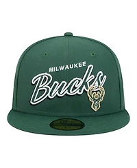 New Era Men's Hunter Green Milwaukee Bucks Sport Night Script Sided 59FIFTY Fitted Hat