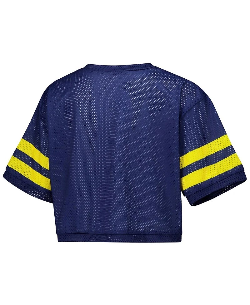 ZooZatz Women's Navy Michigan Wolverines Mesh Cropped V-Neck T-Shirt
